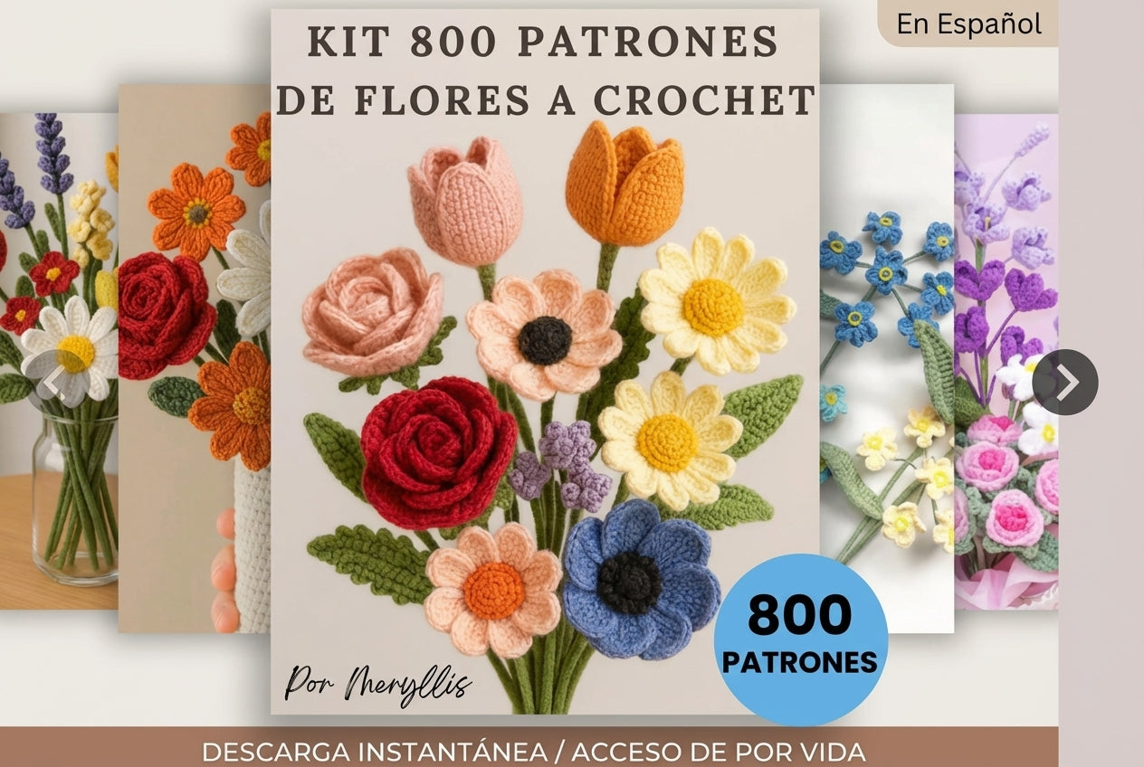 🌸Kit +800 Patrones de Flores a Crochet en Español + 6 BONOS 🎁