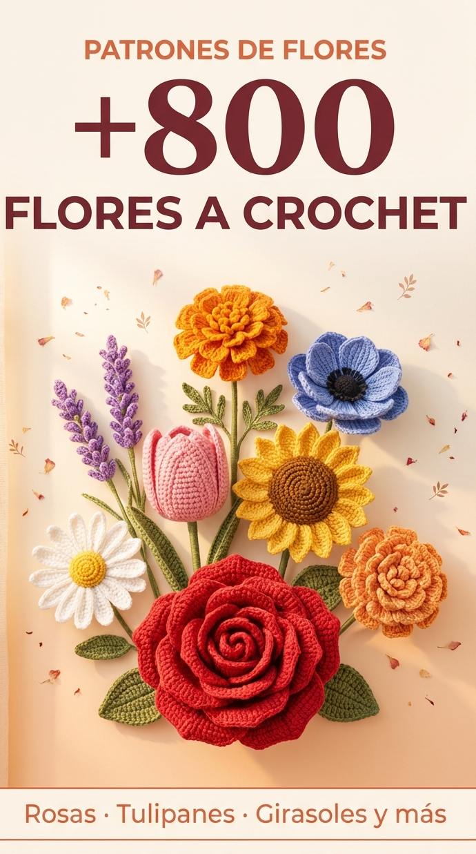 🌸Kit +800 Patrones de Flores a Crochet en Español + 6 BONOS 🎁